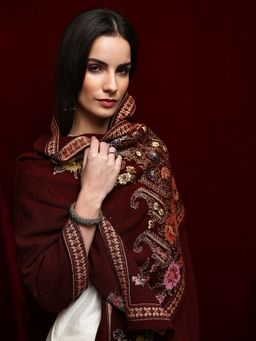 Libas - Maroon Floral Woven Design Shawl