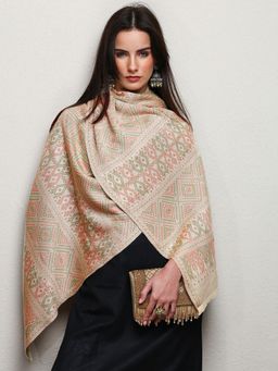 Libas - Beige Ethnic Motif Woven Design Shawl