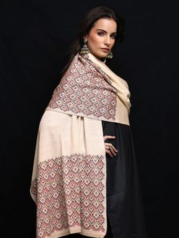 Libas - Beige Geometric Woven Design Shawl