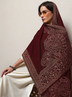 Libas - Maroon Floral Woven Design Shawl