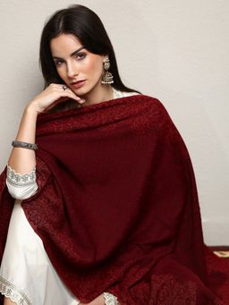 Libas - Maroon Floral Woven Design Shawl