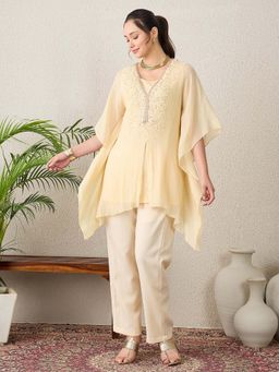 First Resort by Ramola Bachchan - Cream Scattered Sequin Kaftan Top with Pant