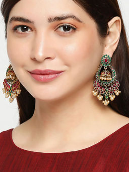 OOMPH - Red and Green Kemp Stone South Indian Jhumka Earrings