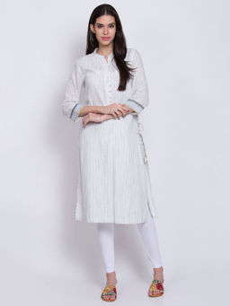Biba - Off White Striped Kurta