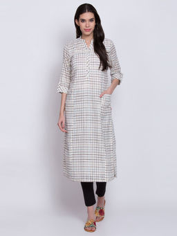 Biba - Off White Checkered Kurta