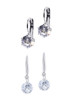 OOMPH - Set of 2 Silver Tone Round Cubic Zirconia Drop Earrings
