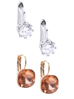 OOMPH - Set of 2 Silver Crown Cubic Zirconia & Gold Square Cubic Zirconia Drop Earrings
