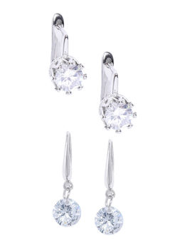OOMPH - Set of 2 Round Cubic Zirconia Silver Tone Drop Earrings