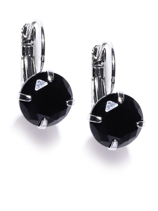 Fabula Silver Plated Solitaire Black Zirconia Ear Stud Earrings