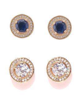 OOMPH - Multicolor 18K Gold Plated Round Stud Earrings (Pack of 2)