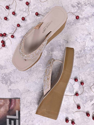 Buy Ronnie Grey Women Nude Embellished Wedges (EURO 35) Online