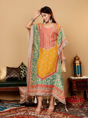 Mustard Kaftan dhoti Set