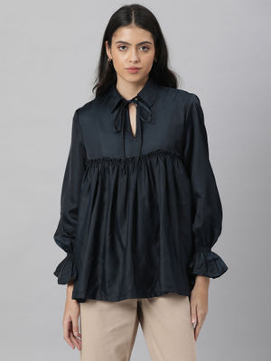 RAREISM Blue Solid Plain Top