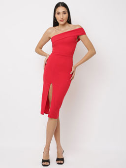 Missguided - Red One Shoulder Midi Dress