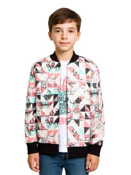 CAVIO - Boys Printed Full Sleeves Zipper Bomber Jacket and T-Shirt-Pink