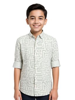 CHARCHIT - CAVIO Boys Green Self Design Shirt