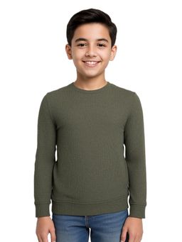 CAVIO - Boys Green Regular Fit Round Neck Sweatshirt