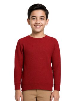 CAVIO - Boys Red Regular Fit Round Neck Sweatshirt