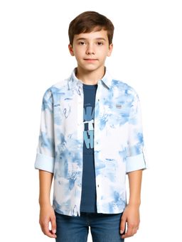 CAVIO - Boys Blue Regular Fit Tie & Dye Full Sleeves Casual Shirt with T-Shirt