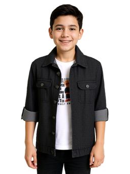 CAVIO - Black Boys Regular Fit Full Sleeves Casual Denim Jacket and T-shirt