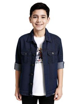 CAVIO - Blue Boys Regular Fit Full Sleeves Casual Denim Jacket and T-shirt