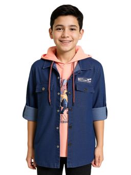 CAVIO - Boys Denim Full Sleeves Shirt and Hooded T-Shirt