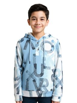 CAVIO - Blue Printed Full Sleeve Hooded Hoodie