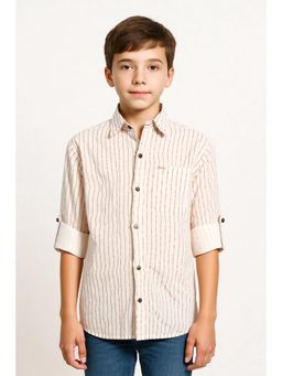 CHARCHIT - Boys Beige Regular Fit Striped Full Sleeves Casual Shirt