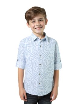 CHARCHIT - Boys Blue Cotton Regular Fit Geometric Full Sleeves Casual Shirt