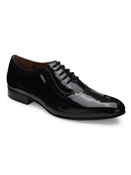 EZOK - Genuine Leather Black Solid Formal Oxfords For Men