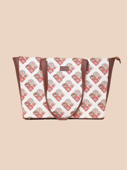 Zouk - Women White Color Printed Jute Structured Tote Bag