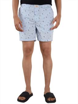 Sleepz by Raymond - Medium Blue Printed Pure Cotton Shorts