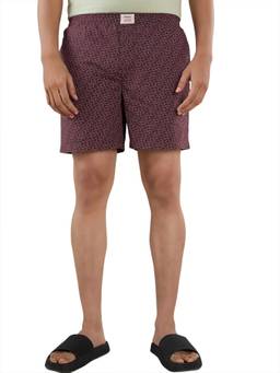 Sleepz by Raymond - Maroon Printed Pure Cotton Shorts