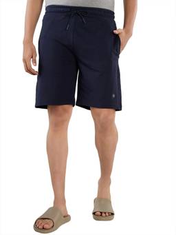 Sleepz by Raymond - Navy Blue Solid Pure Cotton Shorts