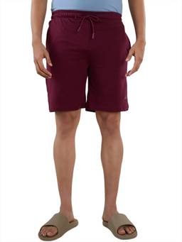 Sleepz by Raymond - Dark Maroon Solid Pure Cotton Shorts