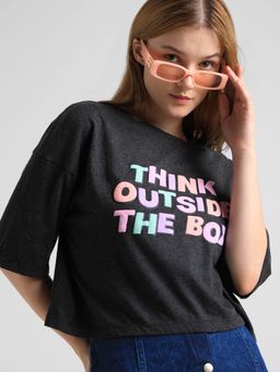 ONLY - Black Text Print Boxy Fit T-shirt