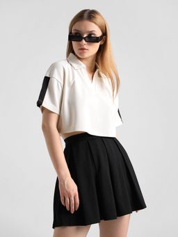 ONLY - Cream Cropped Polo T-shirt