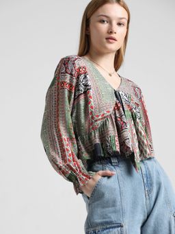 ONLY - V-Neck Tile Printed Top