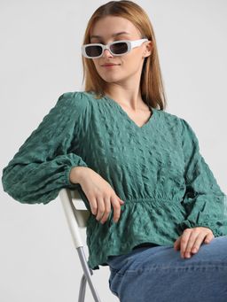 ONLY - Green Textured Peplum Top