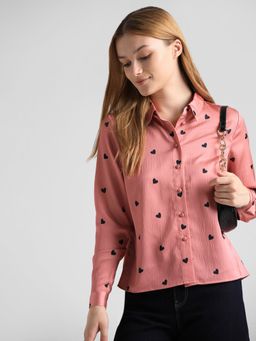 ONLY - Rose Heart Print Satin Shirt