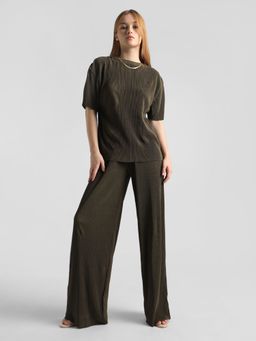 ONLY - Olive High Rise Pleated Wide Leg Pants