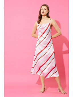 ANVI Be Yourself - Satin Cowl Neck Candy Stripe Maxi Dress Multicolor