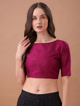 Tikhi Imli - Wine Solid Art Silk Half Sleeves Stitched Blouse