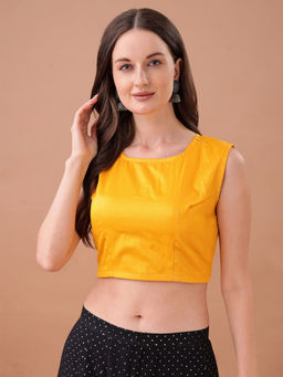 Tikhi Imli - Yellow Solid Jam Cotton Sleeveless Stitched Blouse