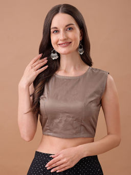 Tikhi Imli - Grey Solid Jam Cotton Sleeveless Stitched Blouse