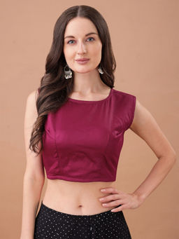 Tikhi Imli - Wine Solid Jam Cotton Sleeveless Stitched Blouse