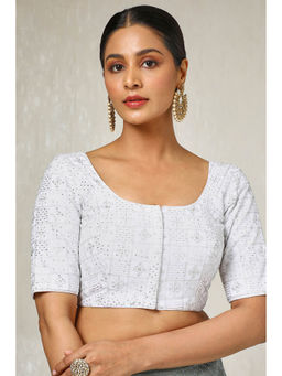 Soch - White Georgette Embroidered Sequins Padded Stitched Blouse