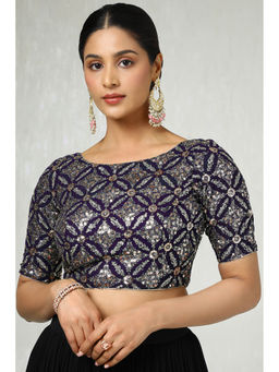 Soch - Navy Blue Georgette Embellished Sequins Padded Stitched Blouse