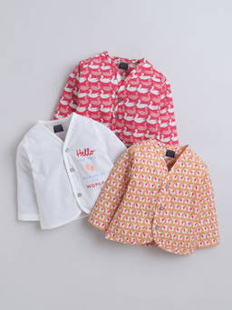 Polka Tots - Cotton Full Sleeve Swan and Elephant Print Jabla (Pack of 3)
