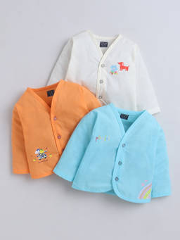 Polka Tots - Cotton Full Sleeve Unique Patch Print Jabla (Pack of 3) - Multi-Colour